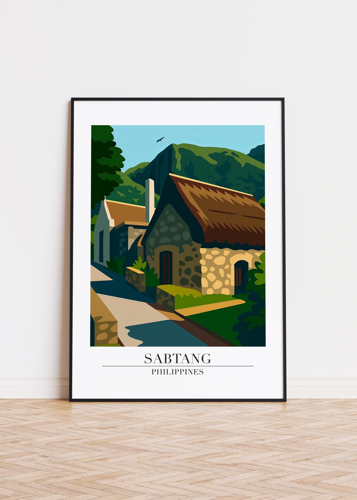 Sabtang Philippines Stone House Thatched Roof Village Travel Poster