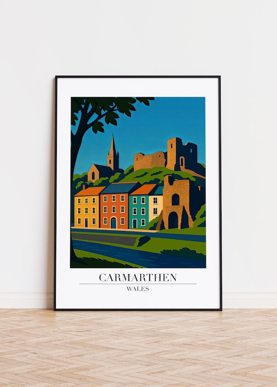 Carmarthen Wales Poster Modern City Illustration Art
