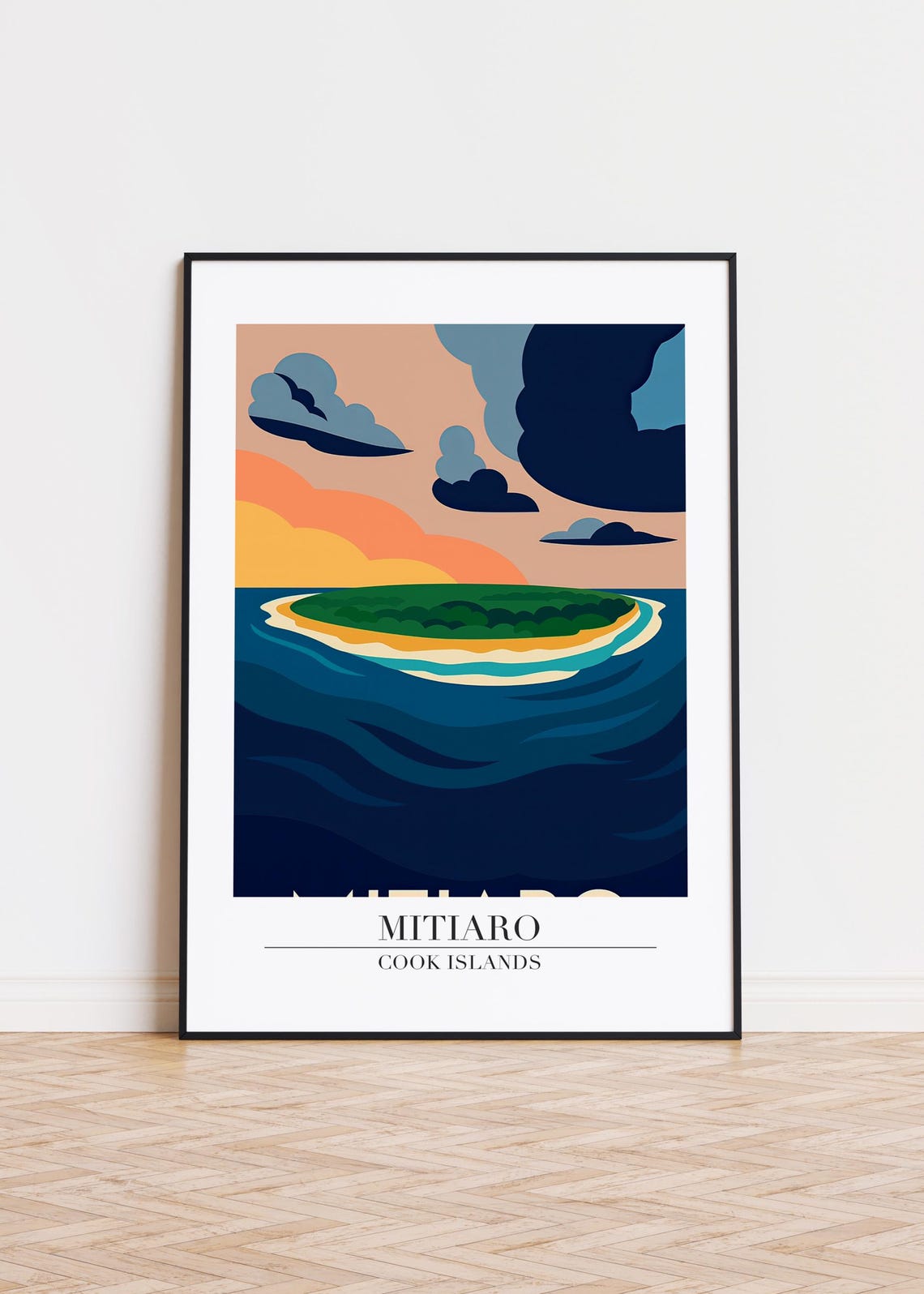 Mitiaro Cook Islands Sunset Island Dramatic Clouds Ocean Travel Poster