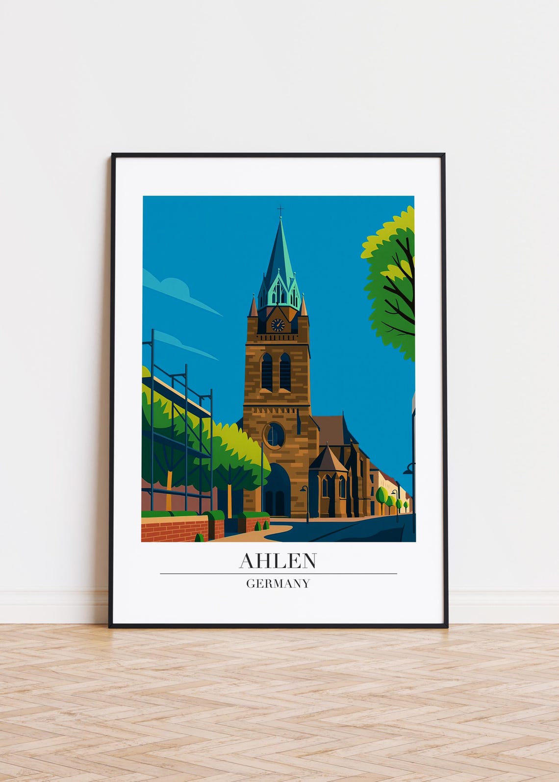 Ahlen Germany Gothic Stone Church Spire Old Town Travel Poster