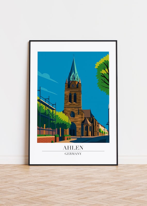 Ahlen Germany Gothic Stone Church Spire Old Town Travel Poster