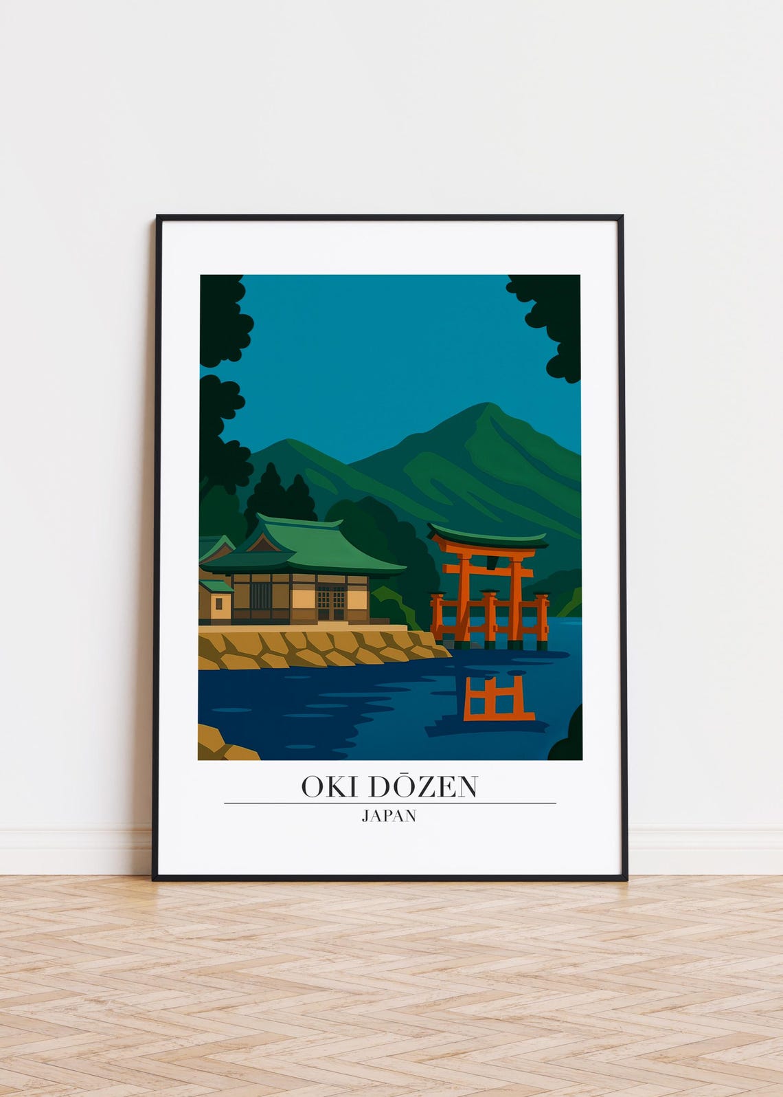 Oki Dozen Japan Night Temple Red Torii Gate Mountain Art Poster