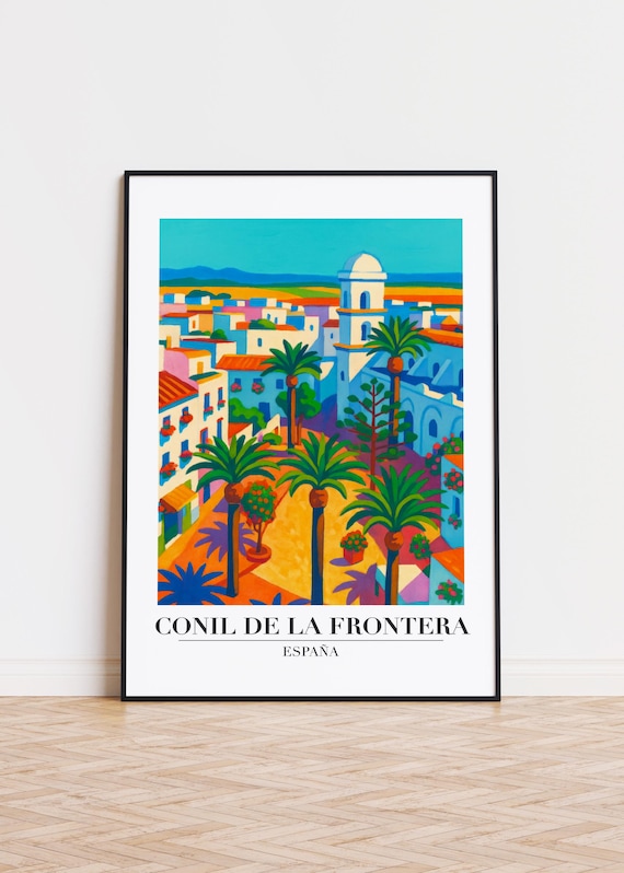 Conil de la Frontera Spain Colorful Palm Square Travel Poster