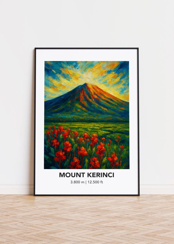 Mount Kerinci Poster Mountain Print Modern Oil Painting Style Art