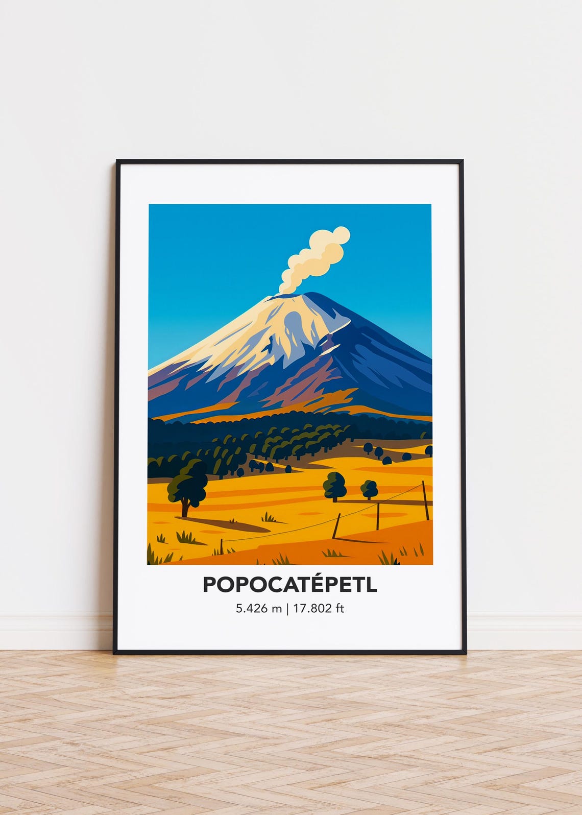 Popocatepetl Volcano Elevation Bold Geometric Landscape Art Poster