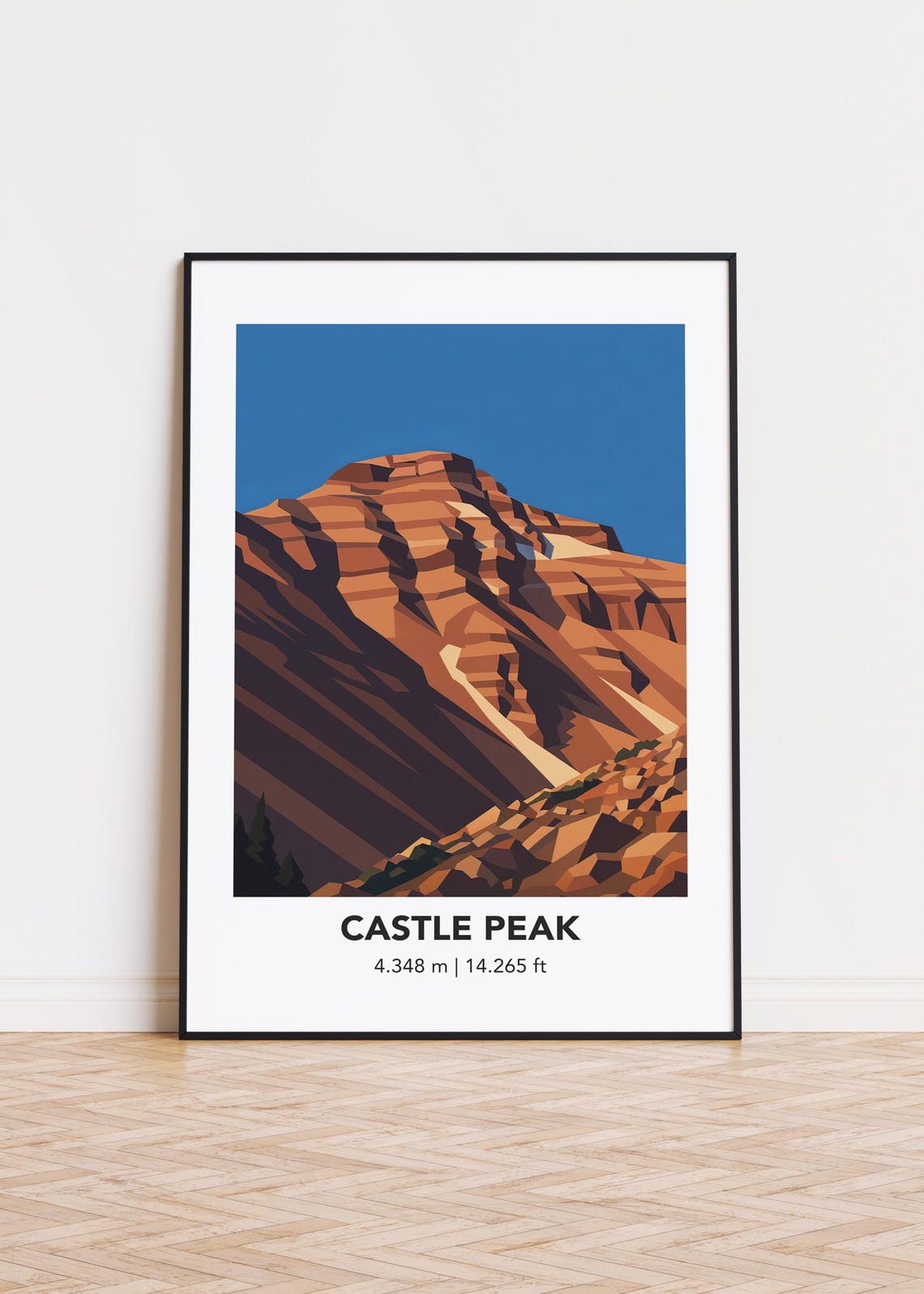 Castle Peak Colorado Rustic Ridges Illustration Travel Poster Art