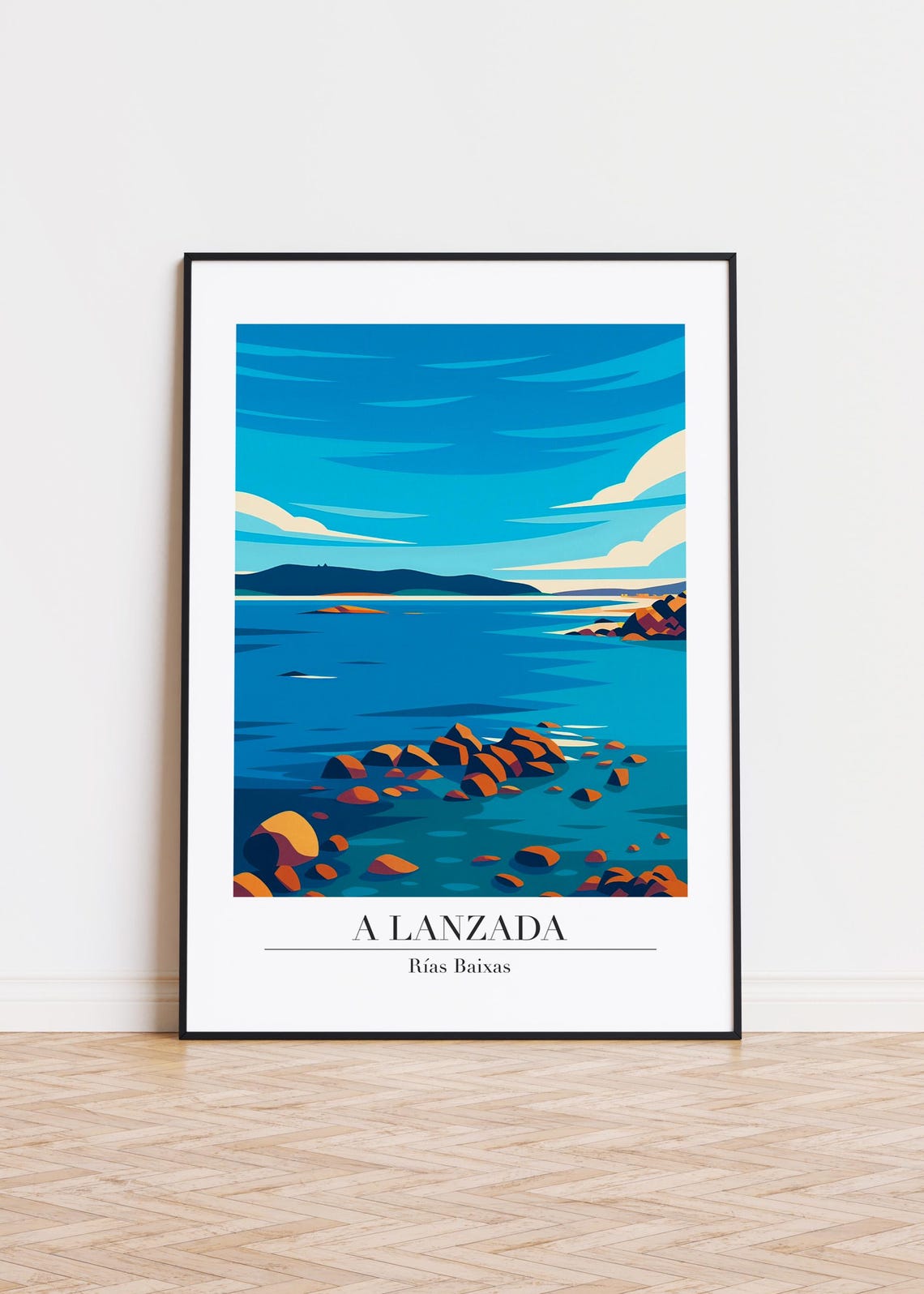A Lanzada Rocky Coastline Rias Baixas Ocean View Travel Poster