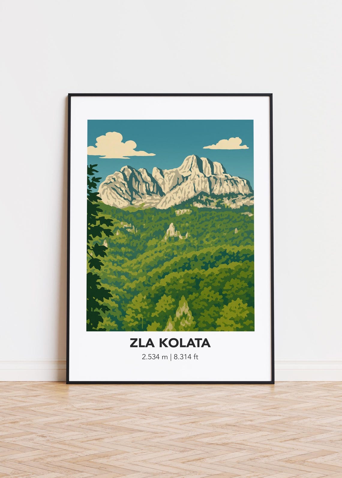 Zla Kolata Mountain Massif Green Forest Illustrated Summit Poster