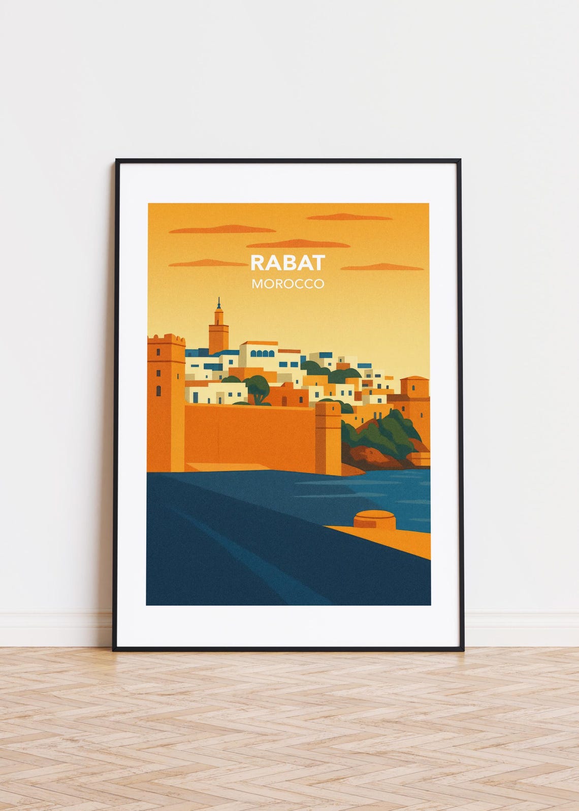 Rabat Morocco Ancient Ramparts Minaret Sunset Travel Poster Art