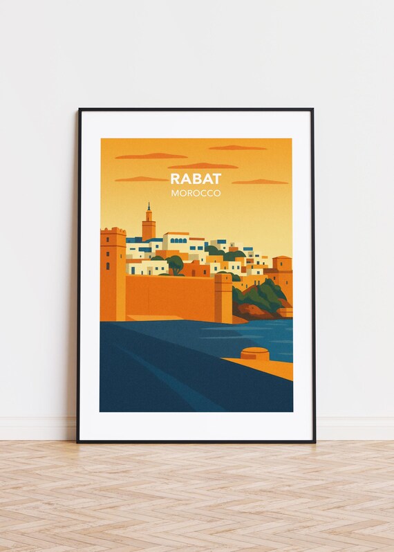 Rabat Morocco Ancient Ramparts Minaret Sunset Travel Poster Art