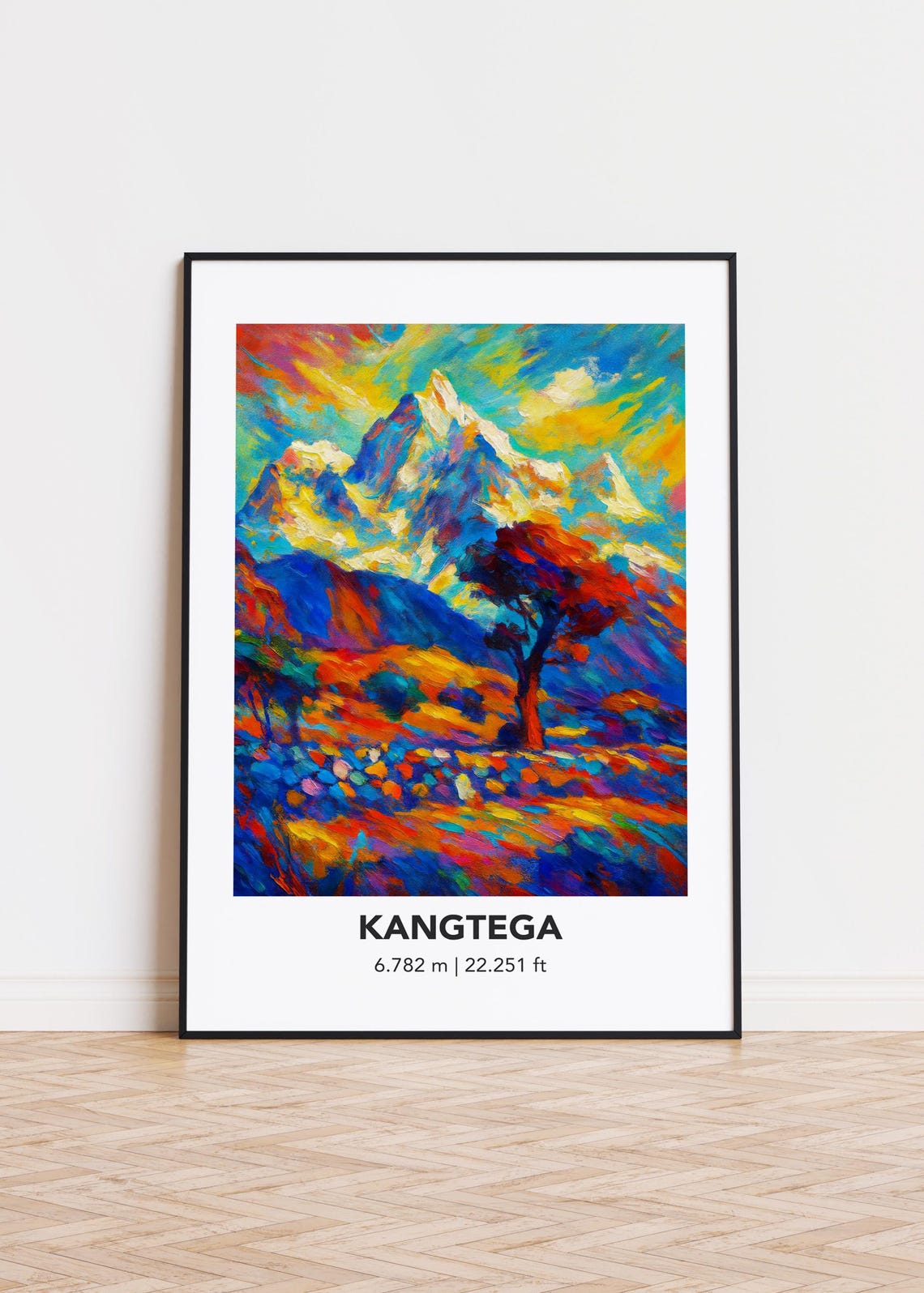 Kangtega 6782m Snow Peak Lone Tree Vibrant Oil Painting Poster