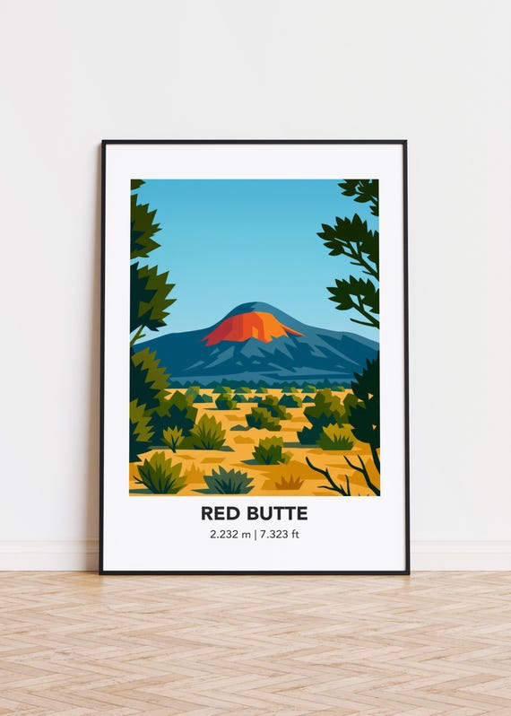 Red Butte Mountain Print Modern Minimalist Art Poster