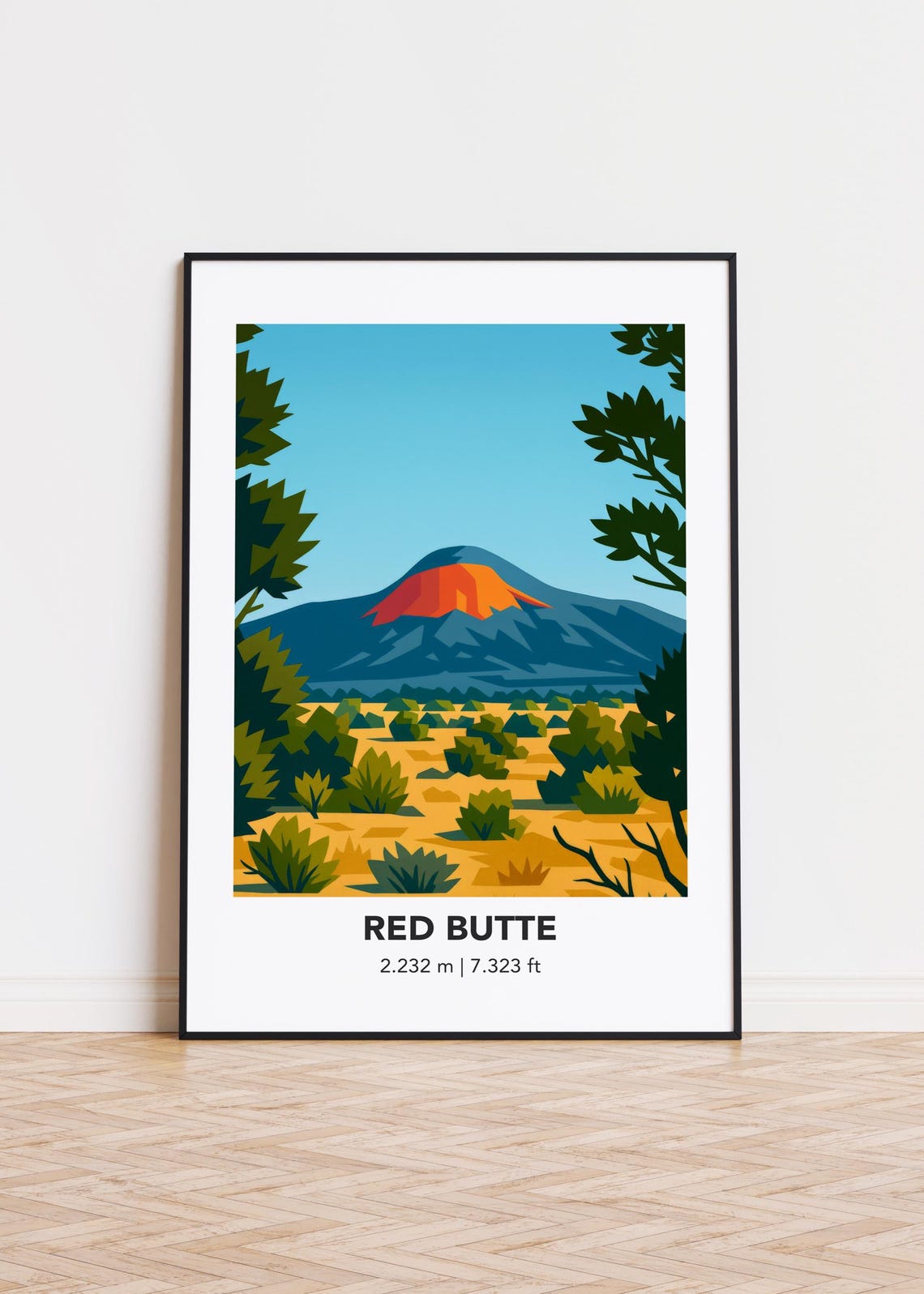 Red Butte Mountain Minimalist Desert Peak Adventure Travel Poster