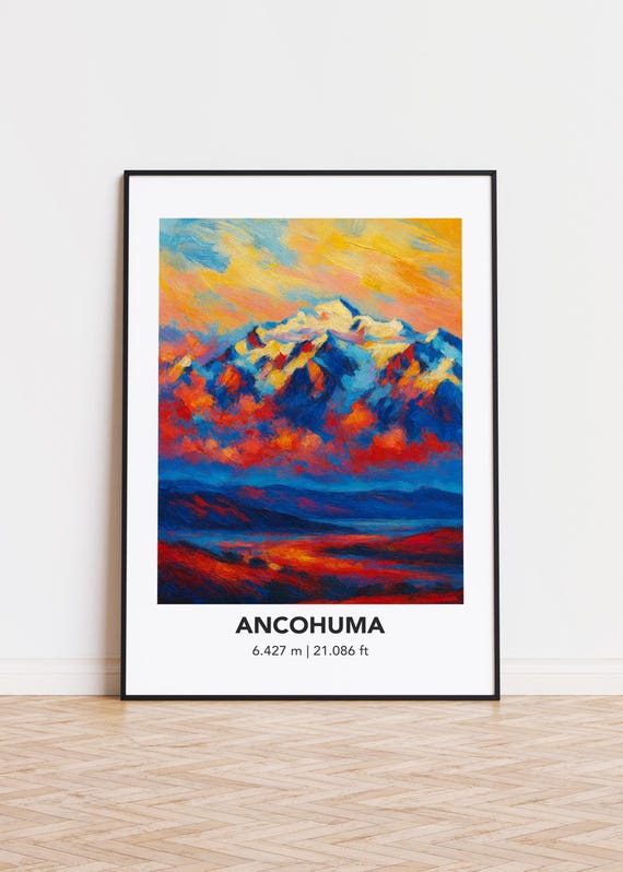 Peak171 Ancohuma Poster Mountain Print Modern Oil Painting Style Art