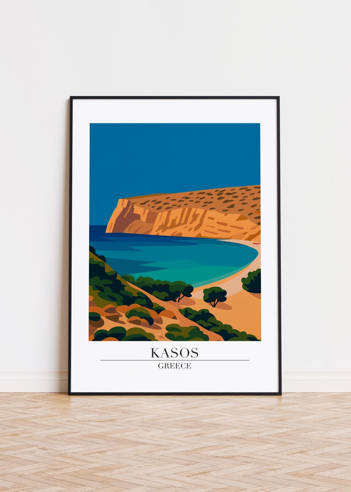 Kasos Greece Golden Cliffs Turquoise Bay Modern Travel Wall Art
