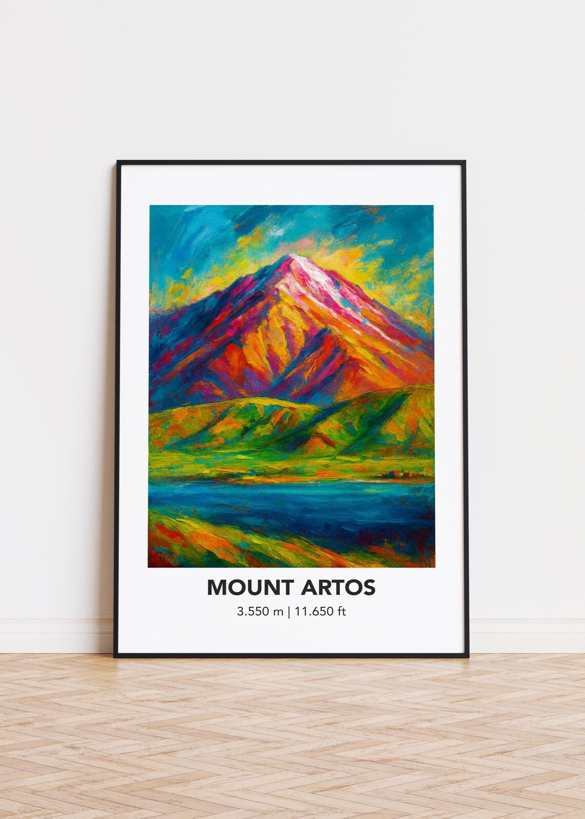 Mount Artos Colorful Cone Peak Oil Painting Above Blue Lake Poster