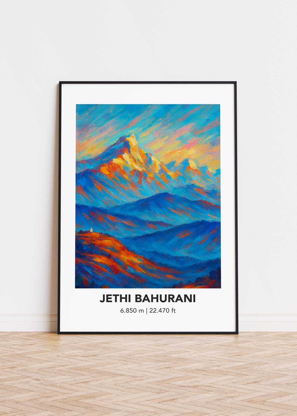 Jethi Bahurani 6.850 m Sunset Mountain Peak Oil Painting Poster