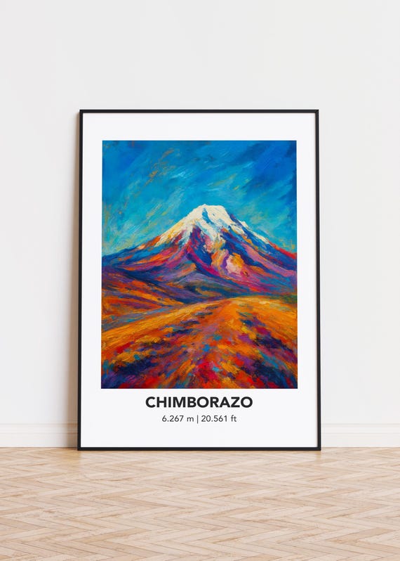 Peak190 Chimborazo Poster Mountain Print Modern Oil Painting Style Art