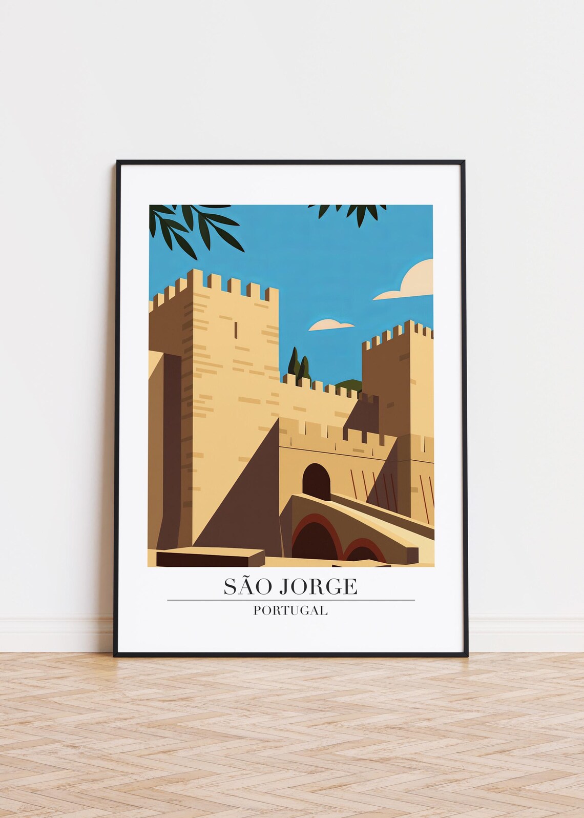 São Jorge Portugal Medieval Castle Towers Blue Sky Landmark Travel Poster