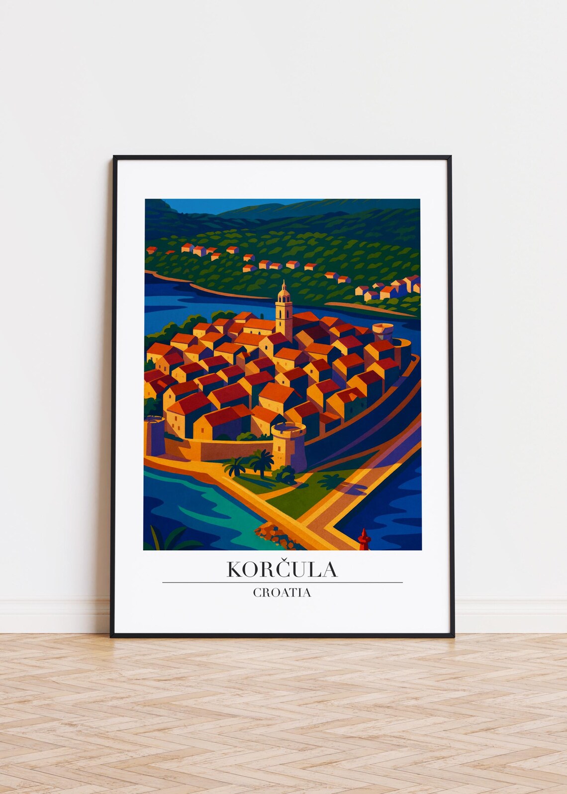 Korcula Croatia Walled Old Town Aerial Island View Travel Poster