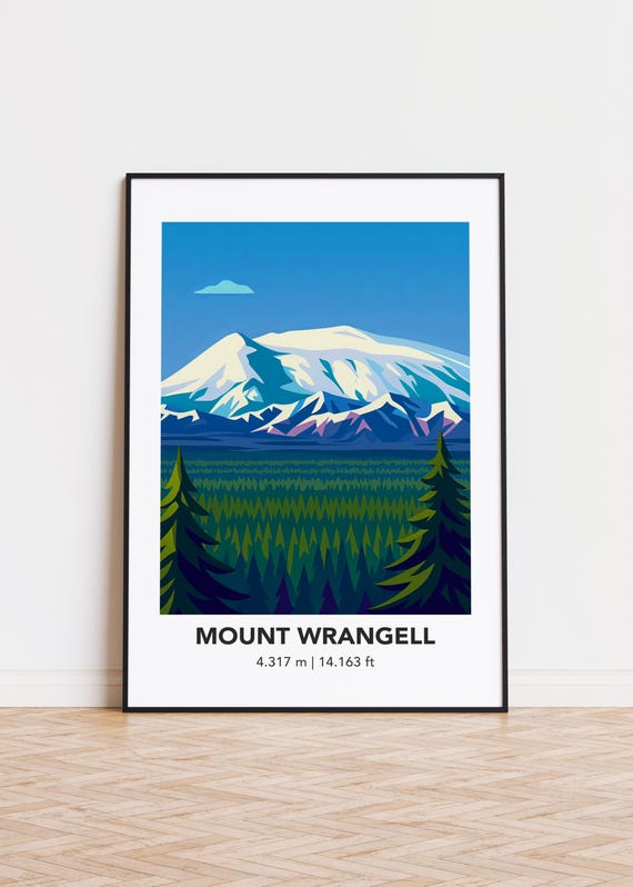 Mount Wrangell Art Print, Modern Mountain Illustration