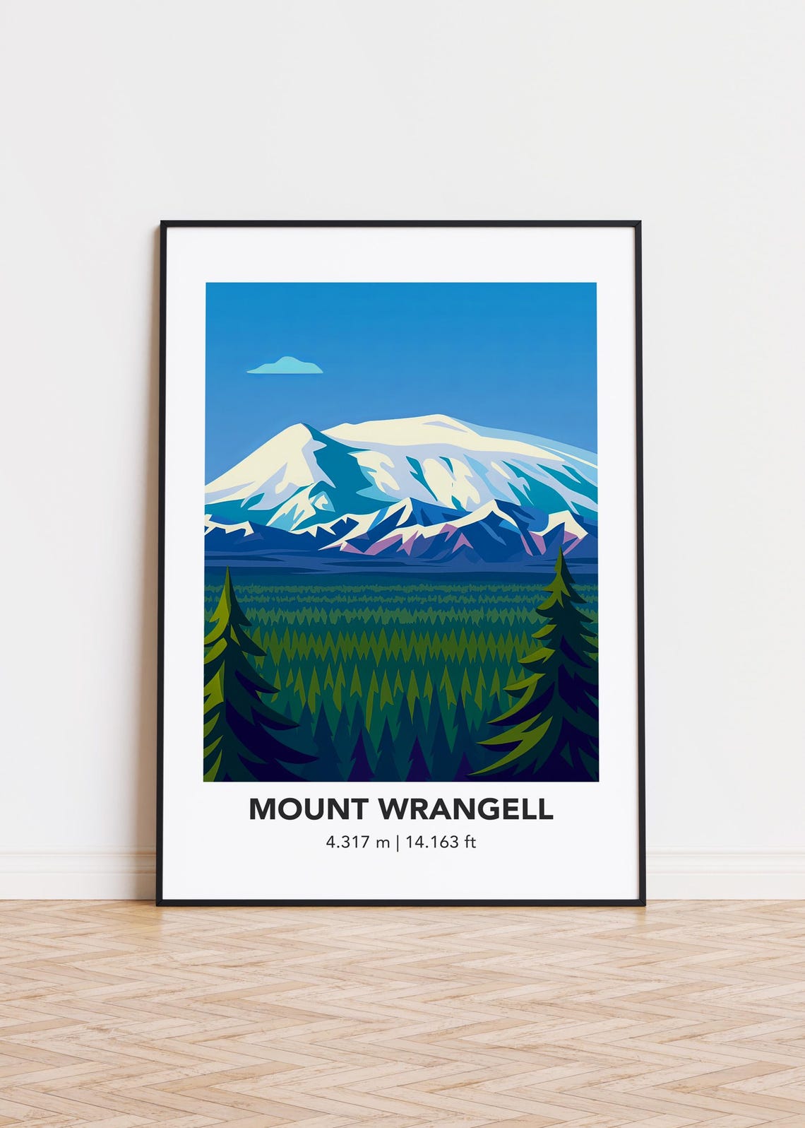 Mount Wrangell Art Print, Modern Mountain Illustration