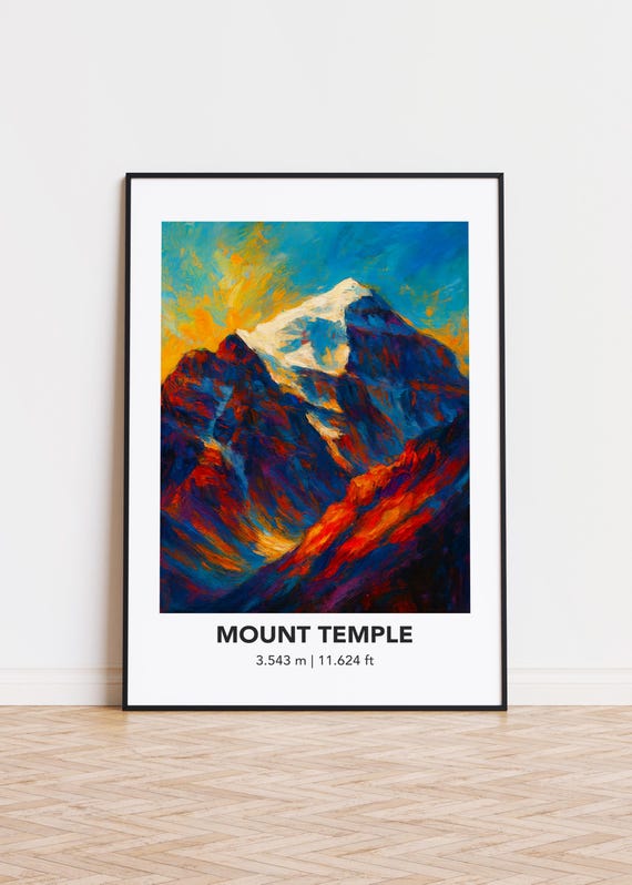 Mount Temple Art Print Modern Oil Painting Style Mountain Poster