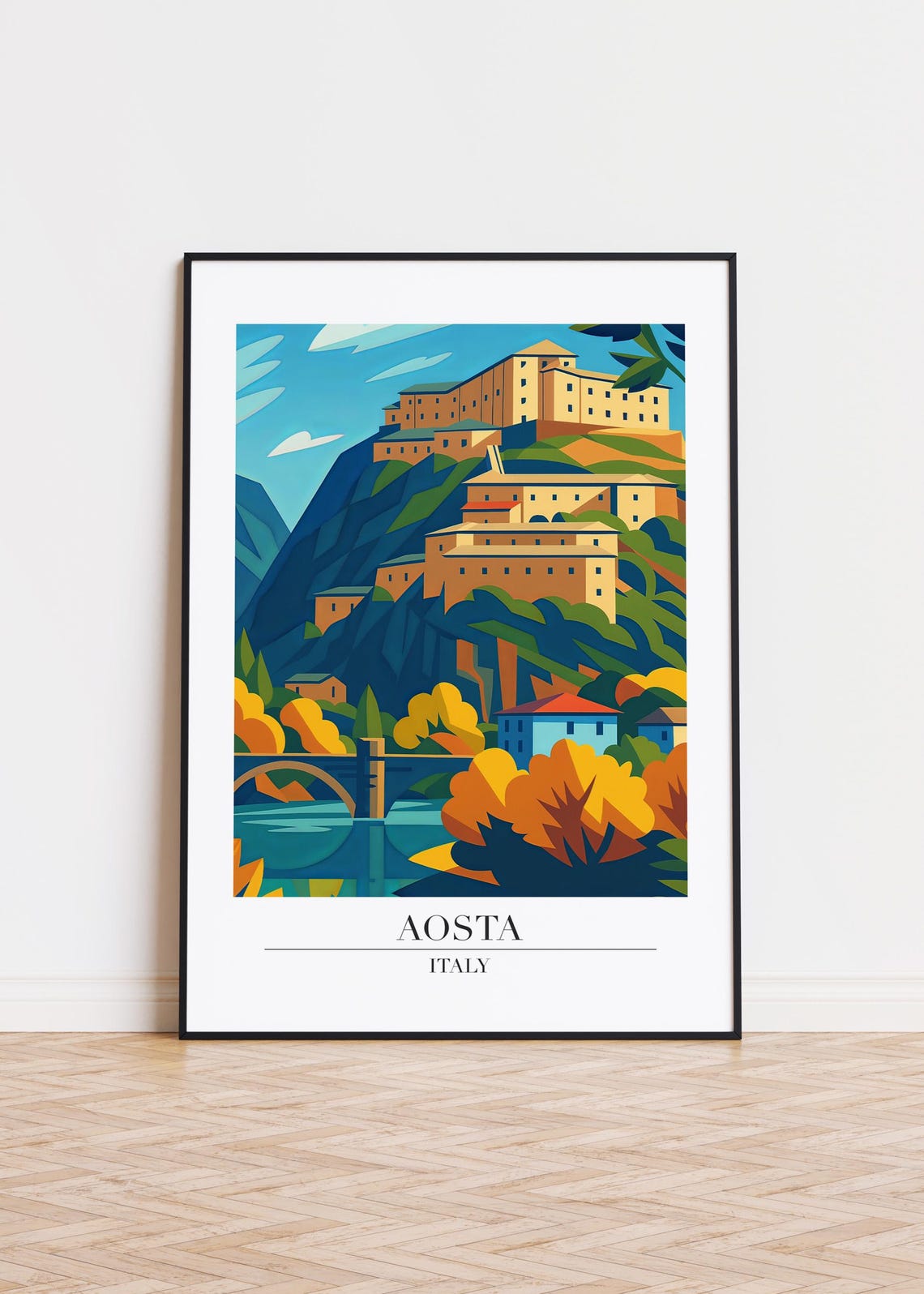 Aosta Italy Skyline Travel Poster