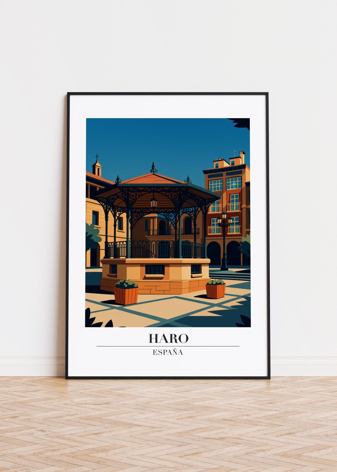 Haro Spain Elegant Plaza Bandstand Gazebo Illustration Poster