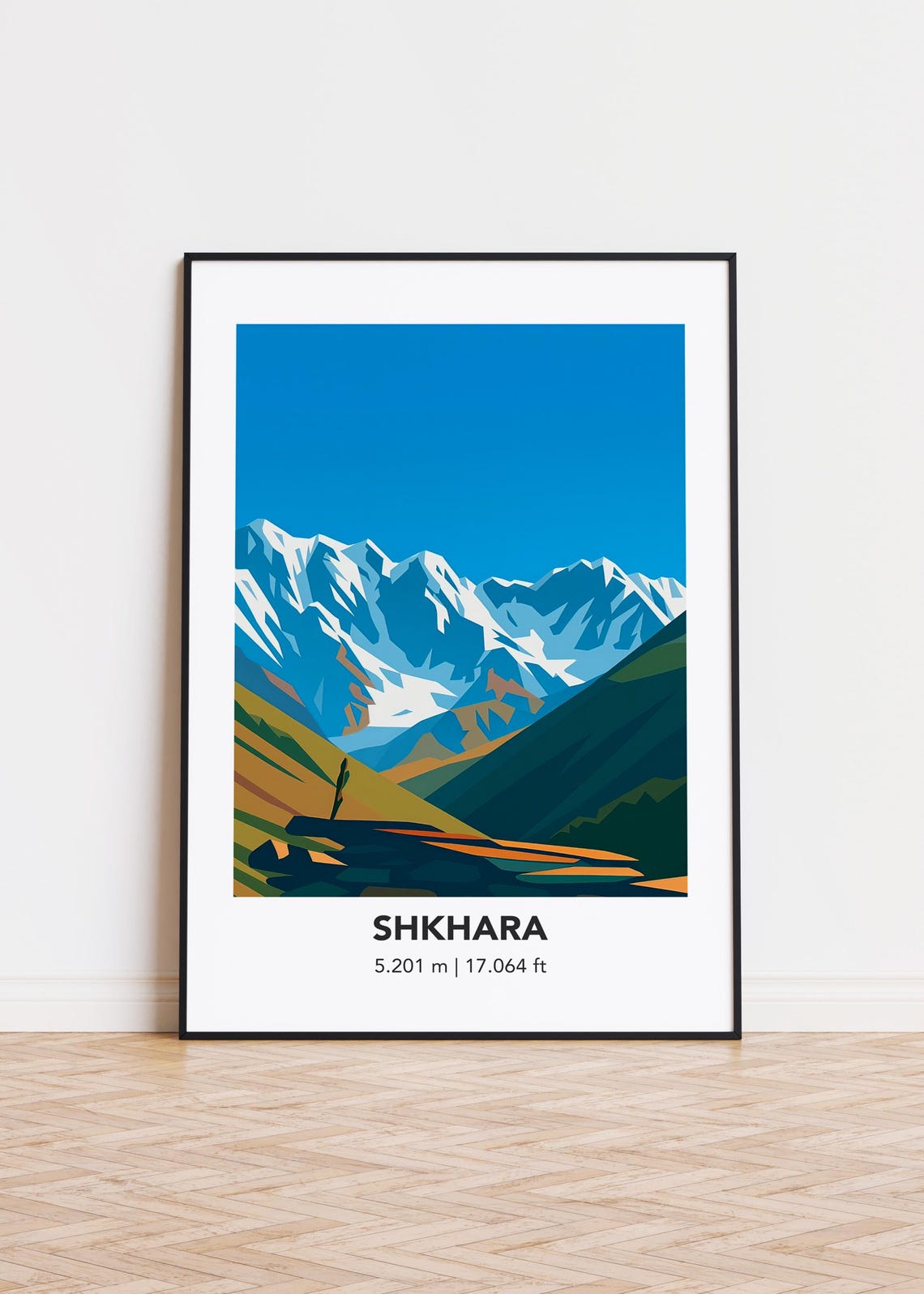 Shkhara Mountain Peak 5201m Modern Minimalist Snow Travel Poster