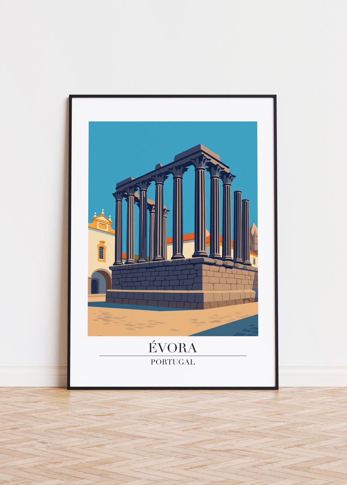 Evora Portugal Ancient Roman Temple Columns Landmark Travel Poster