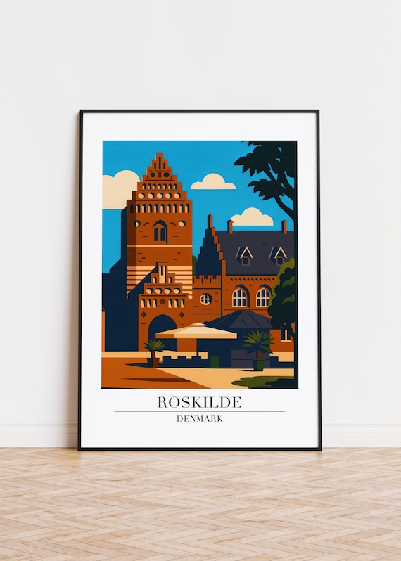 Roskilde Denmark Brick Cathedral Twin Spires Old Town Travel Poster