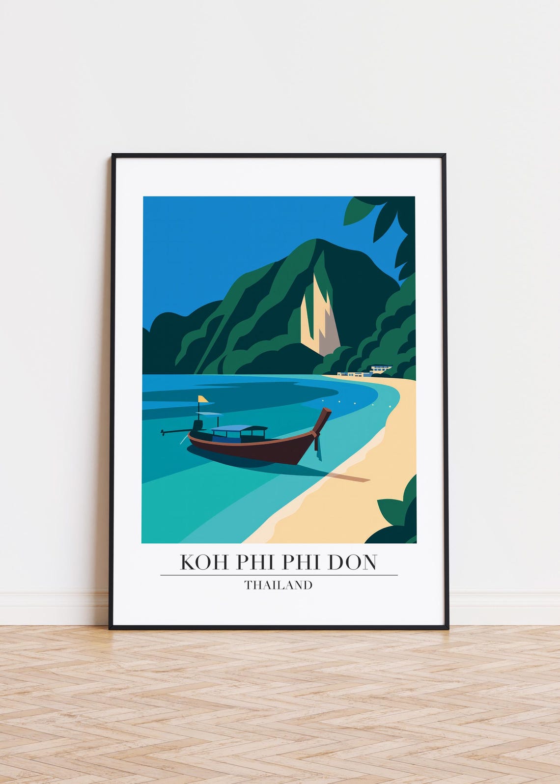 Koh Phi Phi Don Thailand Longtail Boat Beach Illustration Poster