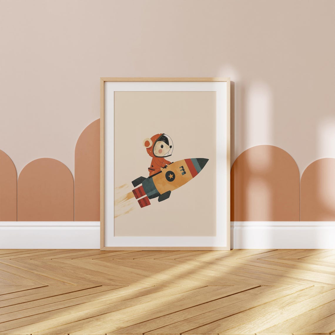 Astronaut Mouse Riding Rocket Ship Space Kids Nursery Animal Poster - Image 2