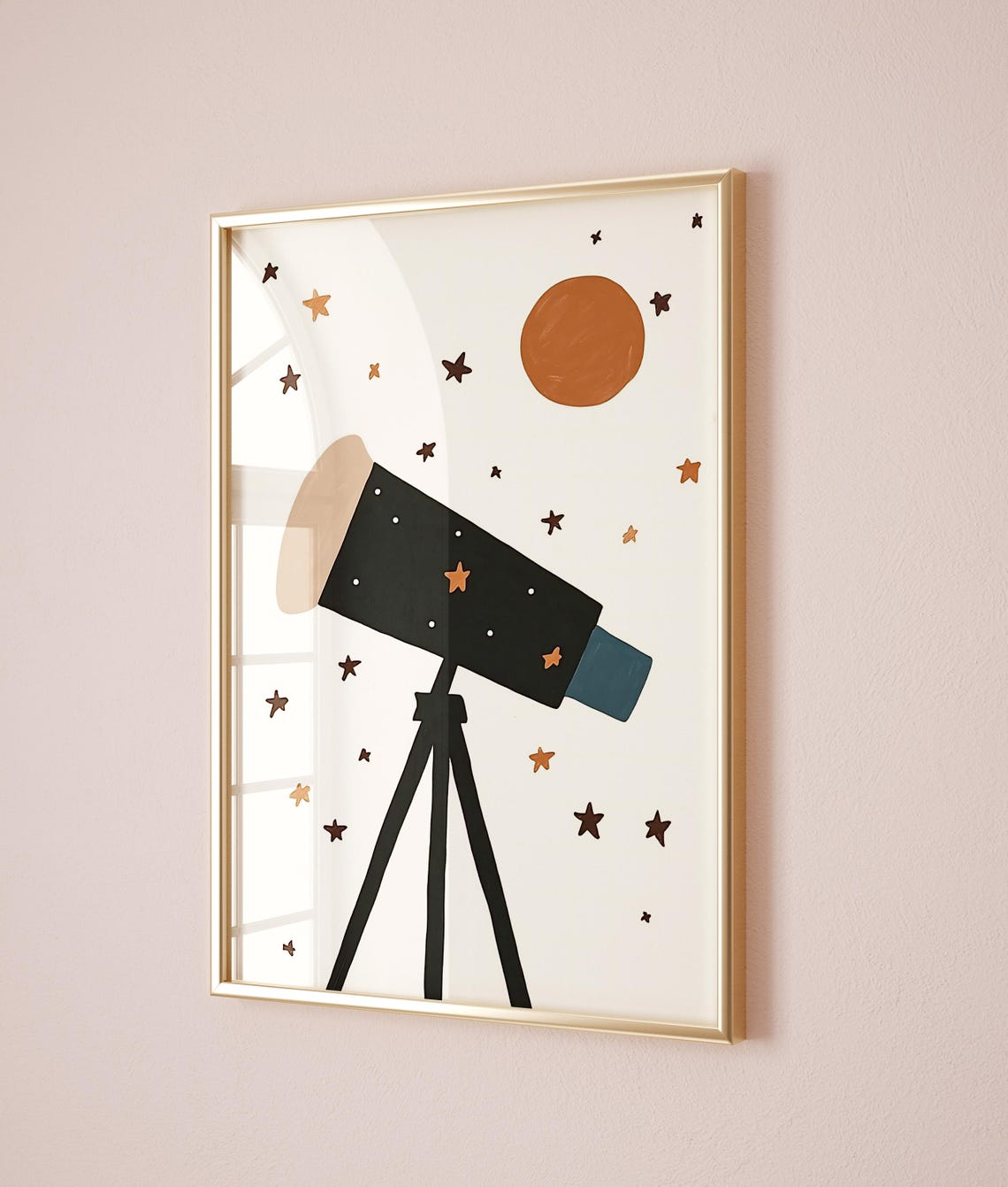 Telescope Under Stars Print Astronomy Nursery Wall Art Kids Room Decor Space Gift Classroom Decor Space Theme Nursery - Image 2
