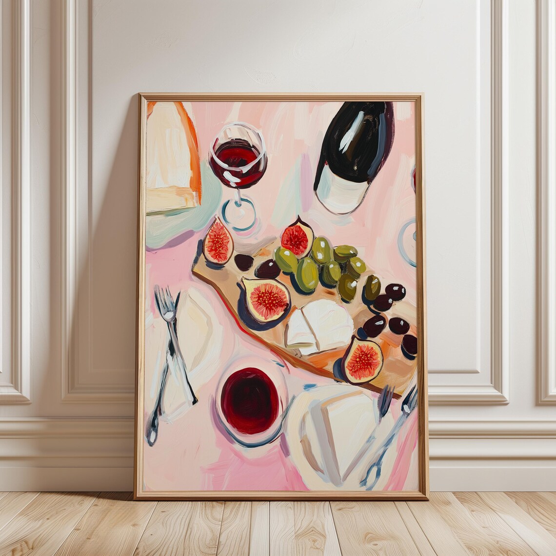 Pink Maximalist Wine Cheese Board Figs Olives Kitchen Dining Art Poster - Image 2
