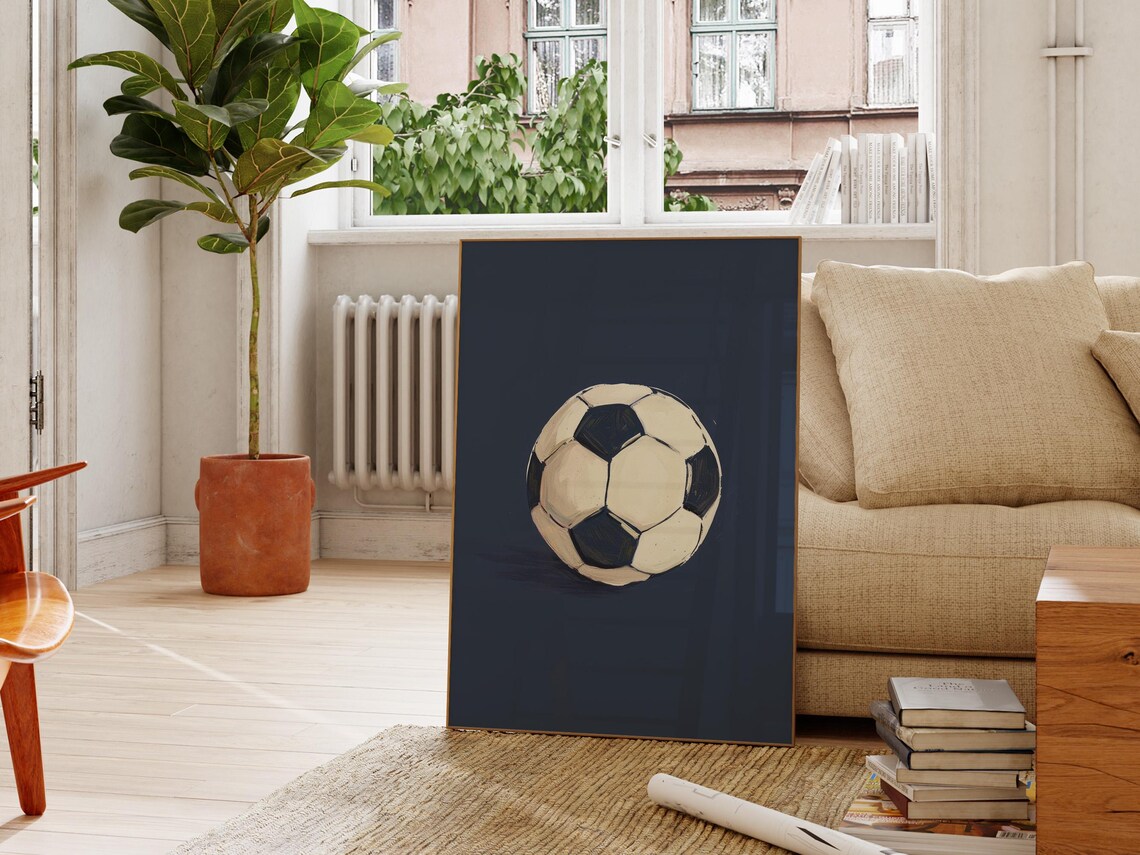 Hand Painted Soccer Ball On Navy Blue Background Sports Poster