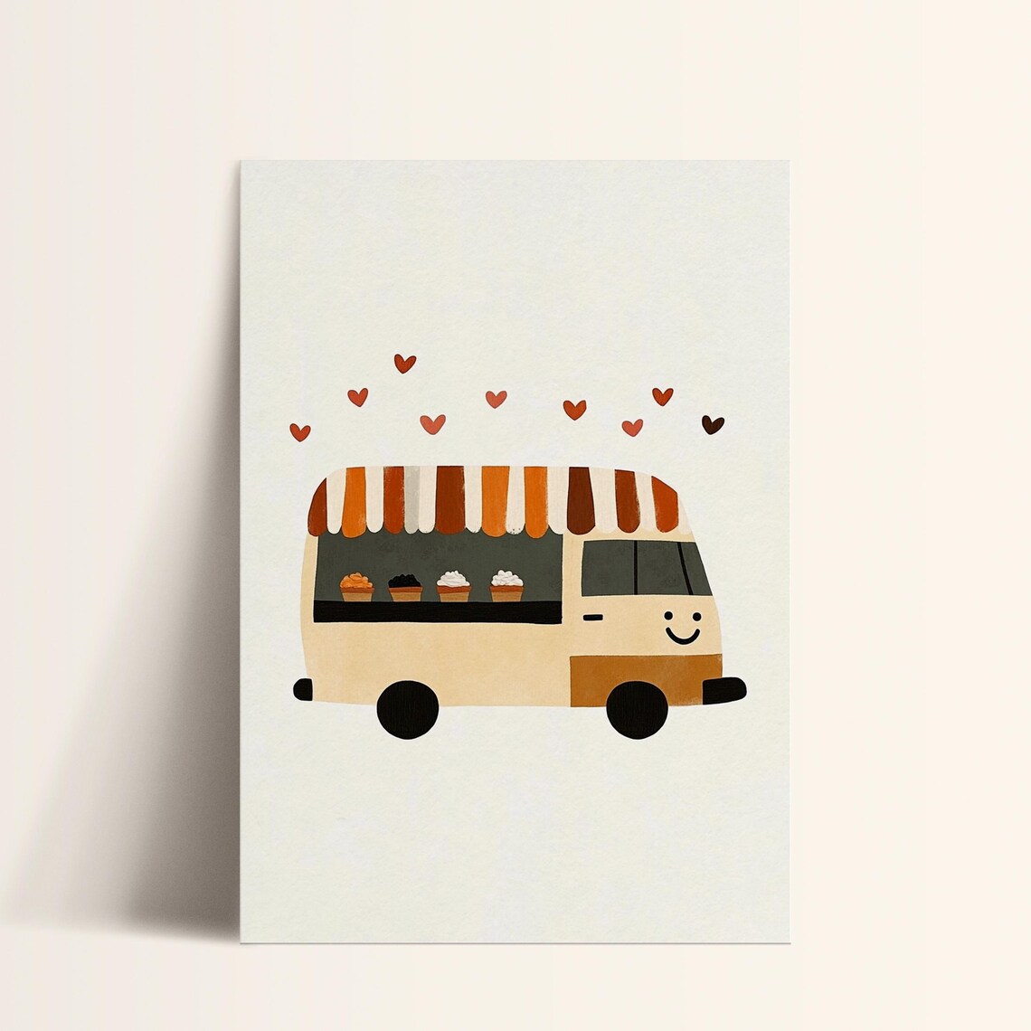 Cute Cupcake Food Truck Striped Awning Hearts Kids Room Art Poster - Image 2