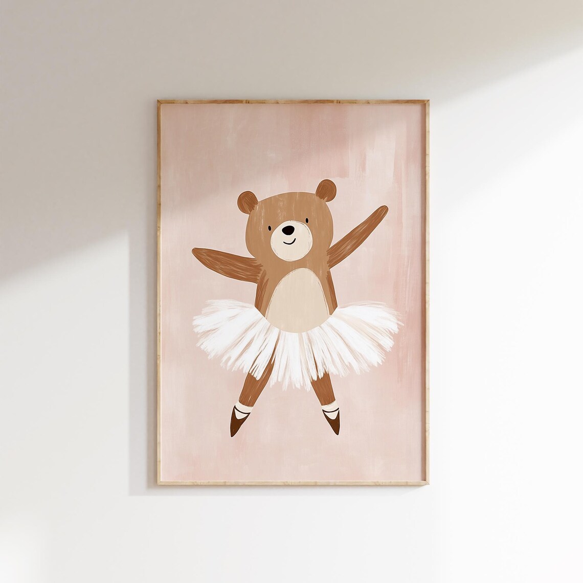 Ballerina Bear White Tutu Pointe Shoes Pink Nursery Girls Wall Art - Image 2