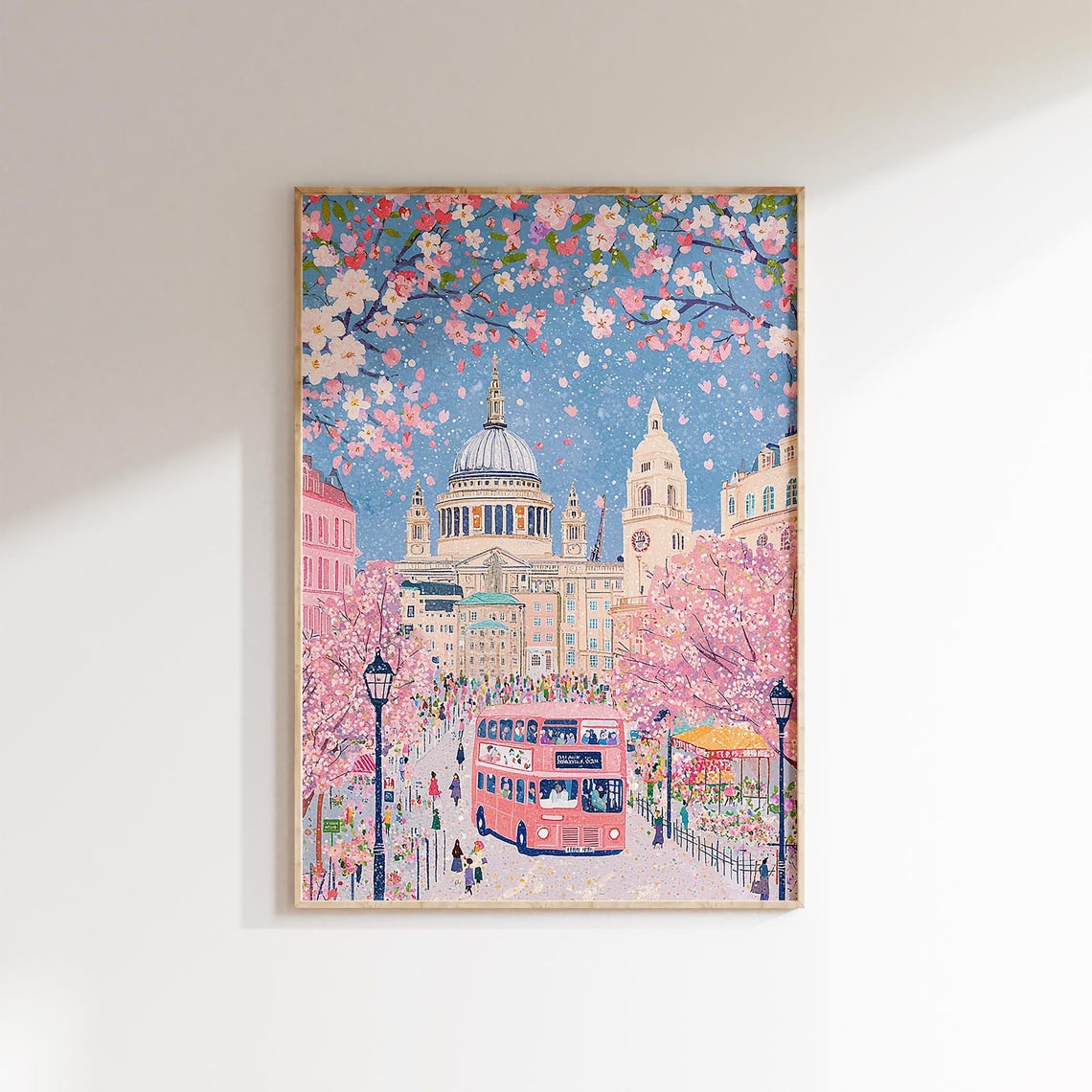 St Pauls Cathedral London Cherry Blossom Pink Bus Spring Poster - Image 2
