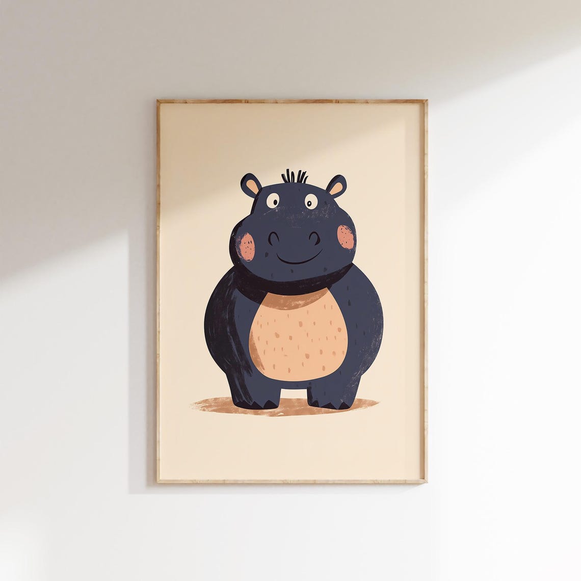 Cute Navy Hippo Peach Belly Rosy Cheeks Nursery Animal Poster
