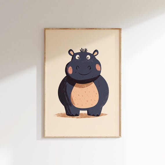 Cute Hippo Wall Art Animal Print For Kids Room Nursery Hippo Poster Gender Neutral Playroom Art Toddler Room Decor