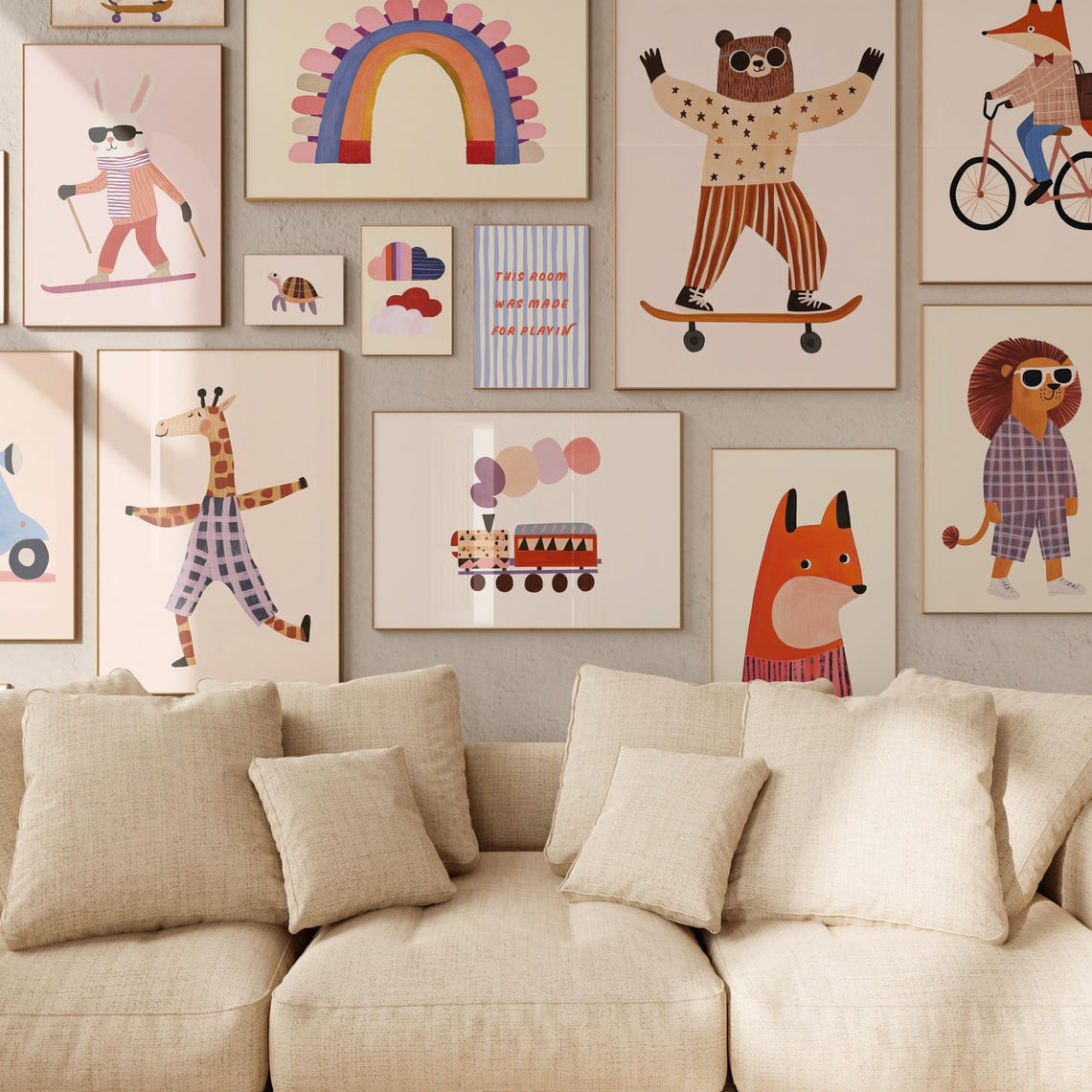 Surfing Lion Cool Sunglasses Cute Kids Beach Nursery Animal Poster - Image 2