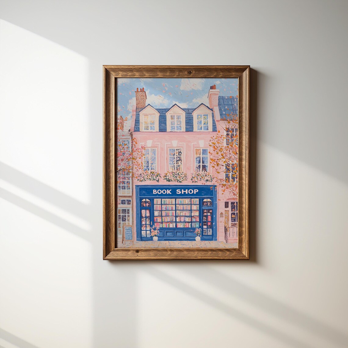 Vintage Book Shop Storefront Illustration Cozy Pink Bookstore Front Poster - Image 2