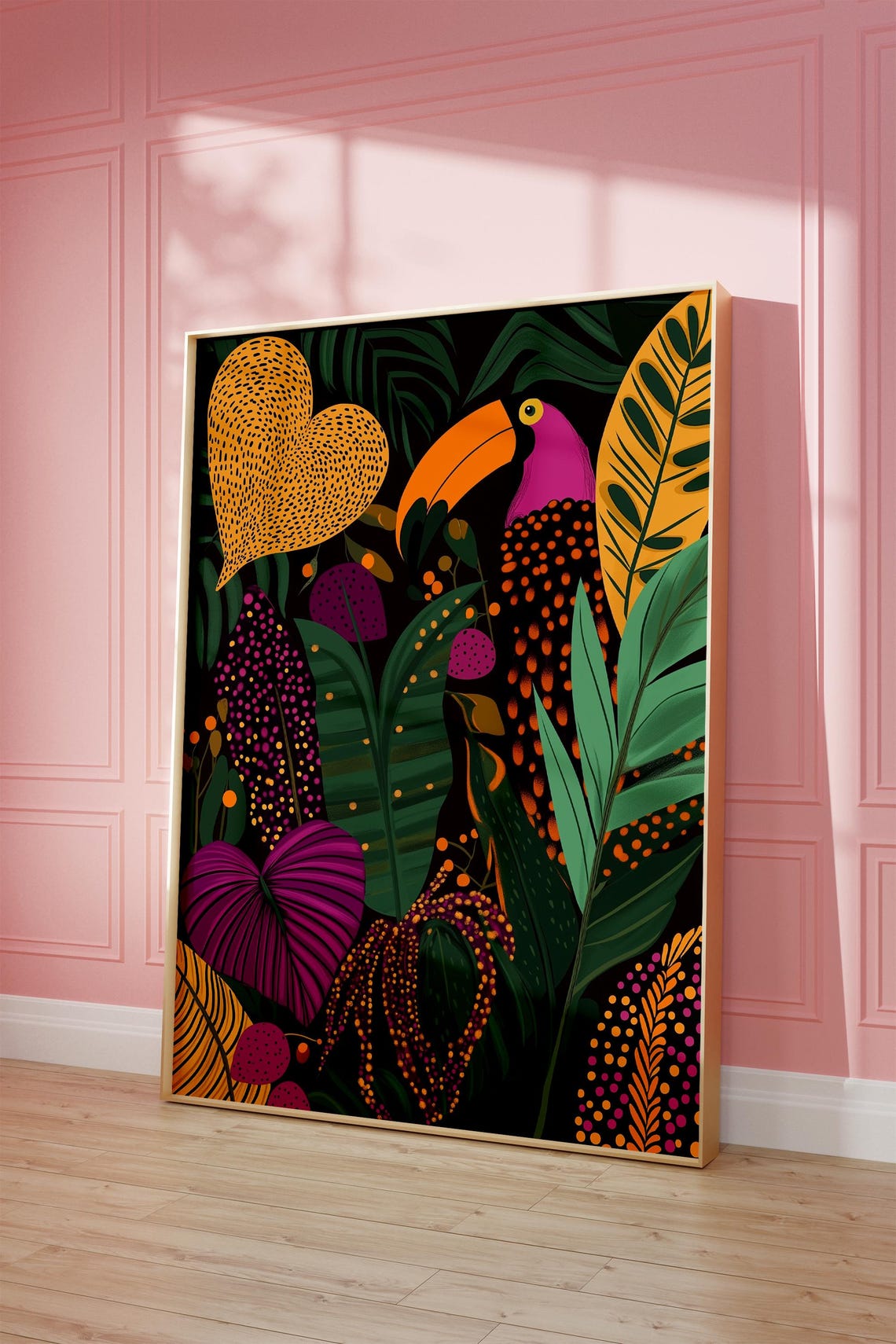 Tropical Toucan Jungle Palm Leaf Modern Exotic Botanical Wall Poster - Image 4