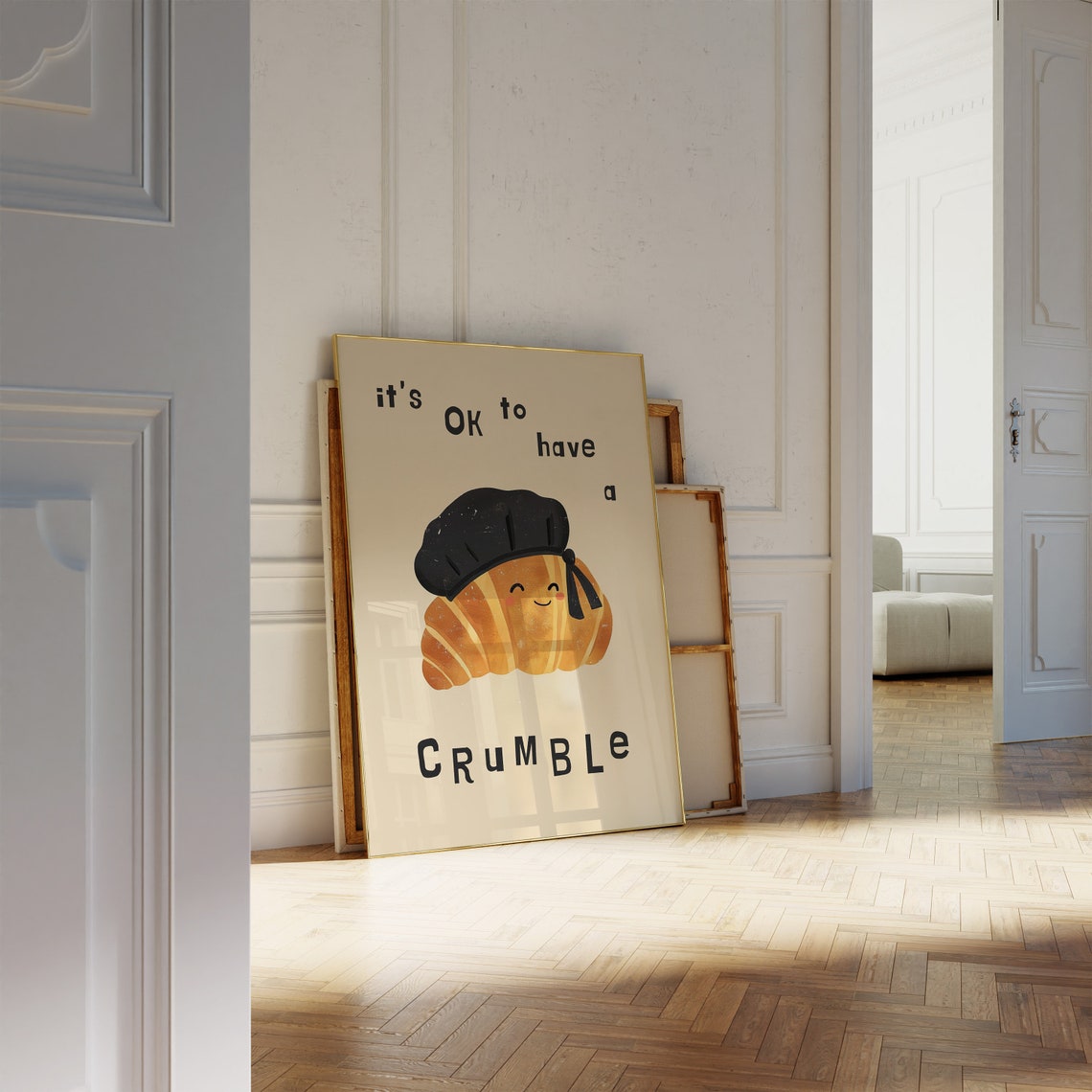 Its Ok To Have A Crumble Cute Croissant Beret Fun Quote Poster - Image 2