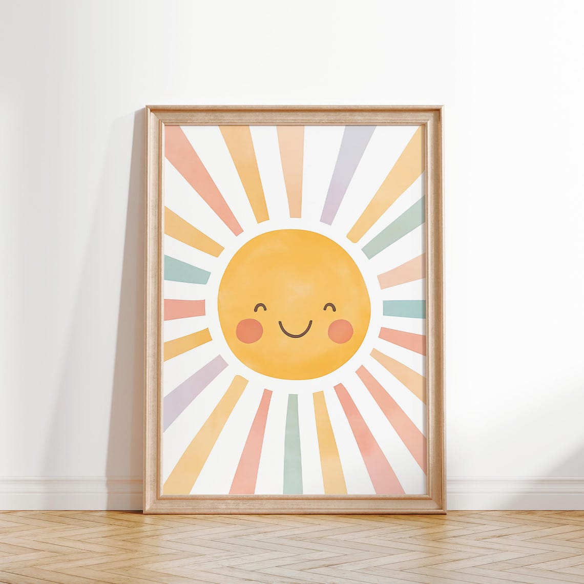 Happy Smiling Sun Pastel Rays Kids Room Nursery Poster Art Decor - Image 2