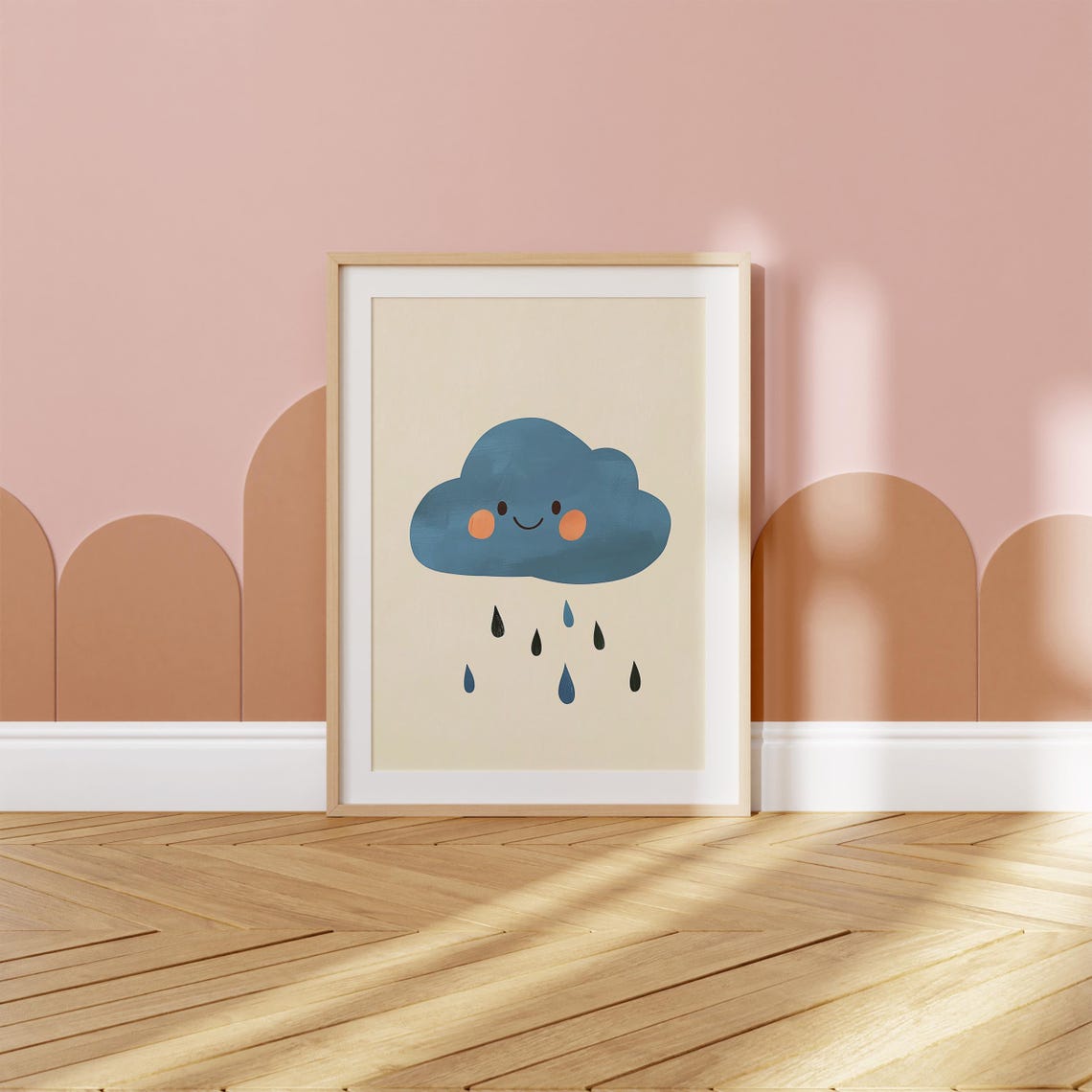 Smiling Blue Rain Cloud Cute Kids Weather Nursery Wall Poster - Image 4