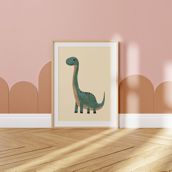 Green Long Neck Sauropod Dinosaur Boys Room Nursery Kids Poster