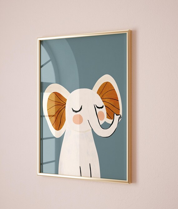 Cute Sleeping Baby Elephant Boho Style Kids Nursery Animal Poster